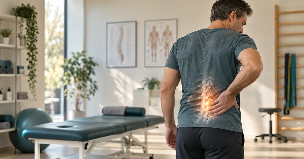 Persona con dolore nella zona lombare in uno studio di fisioterapia
