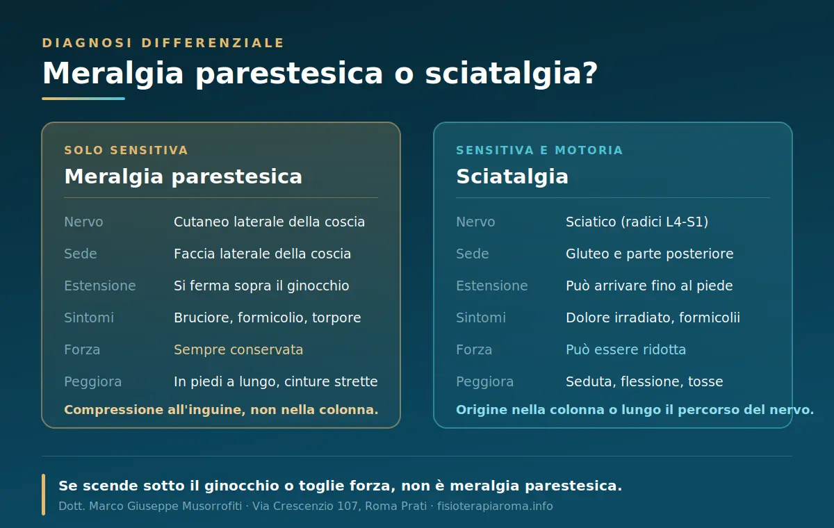 Differenze tra meralgia parestesica e sciatalgia: sede, sintomi, forza muscolare e nervo coinvolto